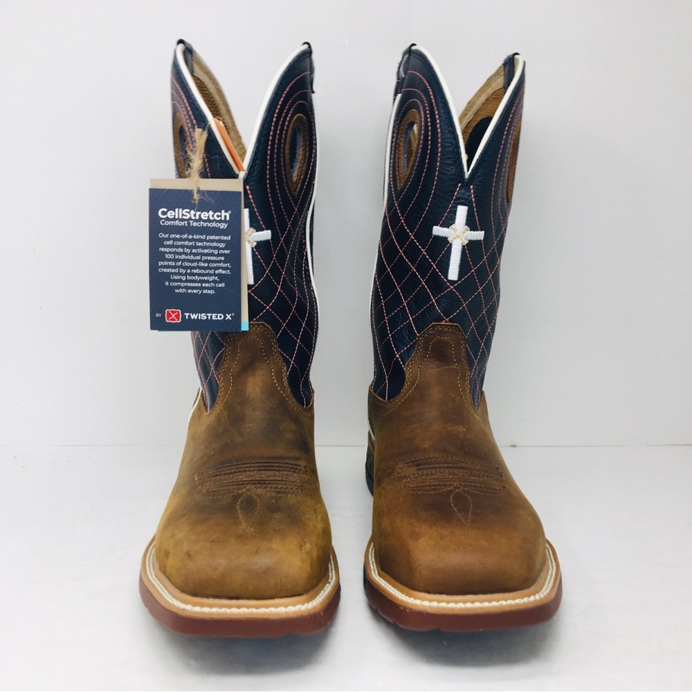 Twisted X Men’s Western Brown and Navy Alloy Toe Work Boot MXBAW01 Size 9 EE - W